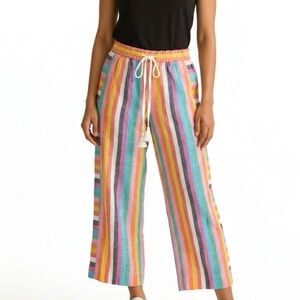 J. Crew Linen Rainbow Stripe Wide-Leg Drawstring Pants